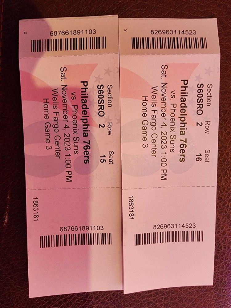 Philadelphia Sixer Game Ticket For 2 For November 4th 1 Pm Tickets Are In Cabin With Food And Beverages Included 