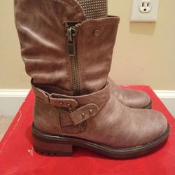 Carlos Santana Taupe Brown midcalf ankle moto Biker stud rugged boots Women's 6M