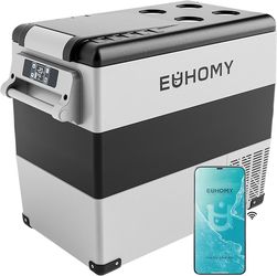 EUHOMY 12 Volt Refrigerator, 59QT(55L) Electric Cooler, 12V Fridge APP Control, 12V Cooler -4℉~68℉, Portable Freezer 12/24V DC 100-240V AC for Camping