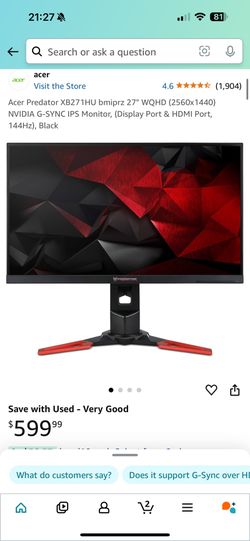 Acer Predator 27 Inch 144hz Monitor