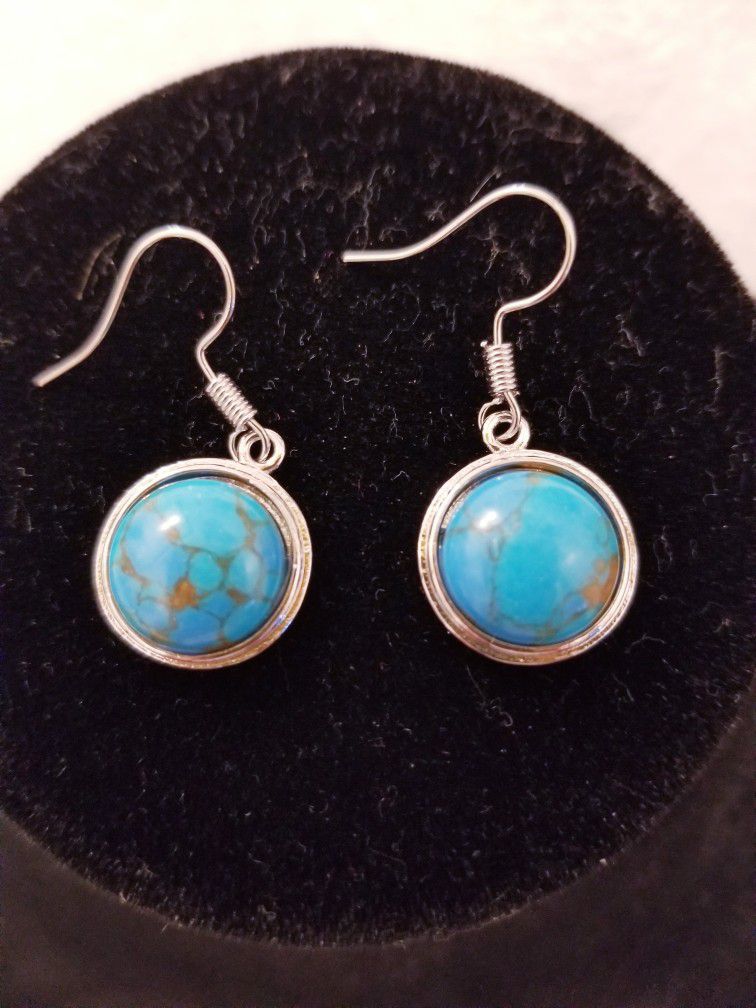 Copper Turquoise Earrings 925 Sterling Silver
