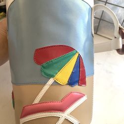 Zalo Made in Spain Leather Beach Bucket Bag - Super fun and unique!   There is a spot on the blue part of the letter… That likely could be buffed out 