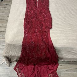 Burgundy Laced Strap Prom Dress