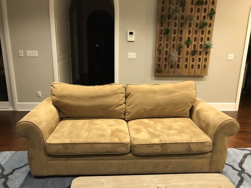 Pottery barn suede sale couch