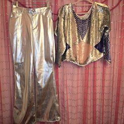 Silver Faux Leather  Pants New!! Seaquin Top