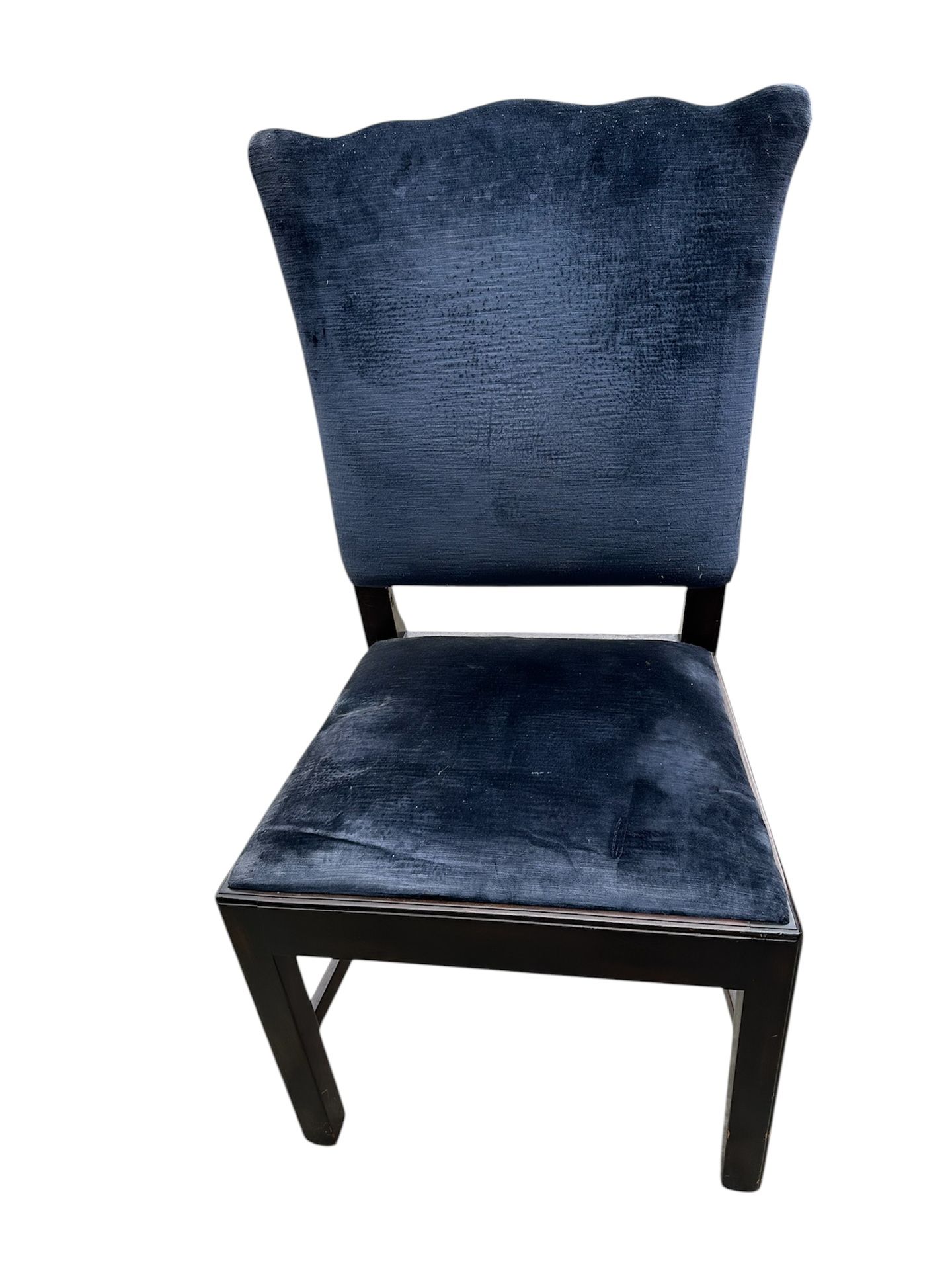 2 Dark Wood French Style Chairs W Blue Velvet 