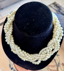 Vintage Multi-Strand Faux Pearl Choker Necklace – 16" Bridal / Statement Jewelry