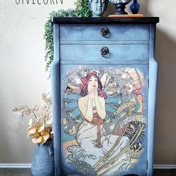 Alphonse Mucha Refinished Antique Music Cabinet