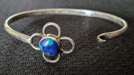 Sterling silver 925 cuff bracelet with natural azurite, blue green, Mexico
