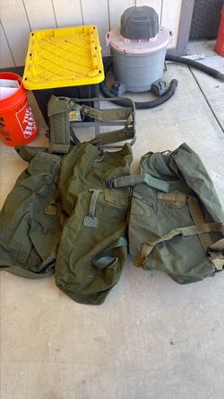 US Military Olive Drab Duffle Bags – Lot of 3 and backpac support