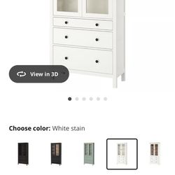 HEMNES Glass-door cabinet with 3 drawers, white stain/light brown, 35 3/8x77 1/2 "