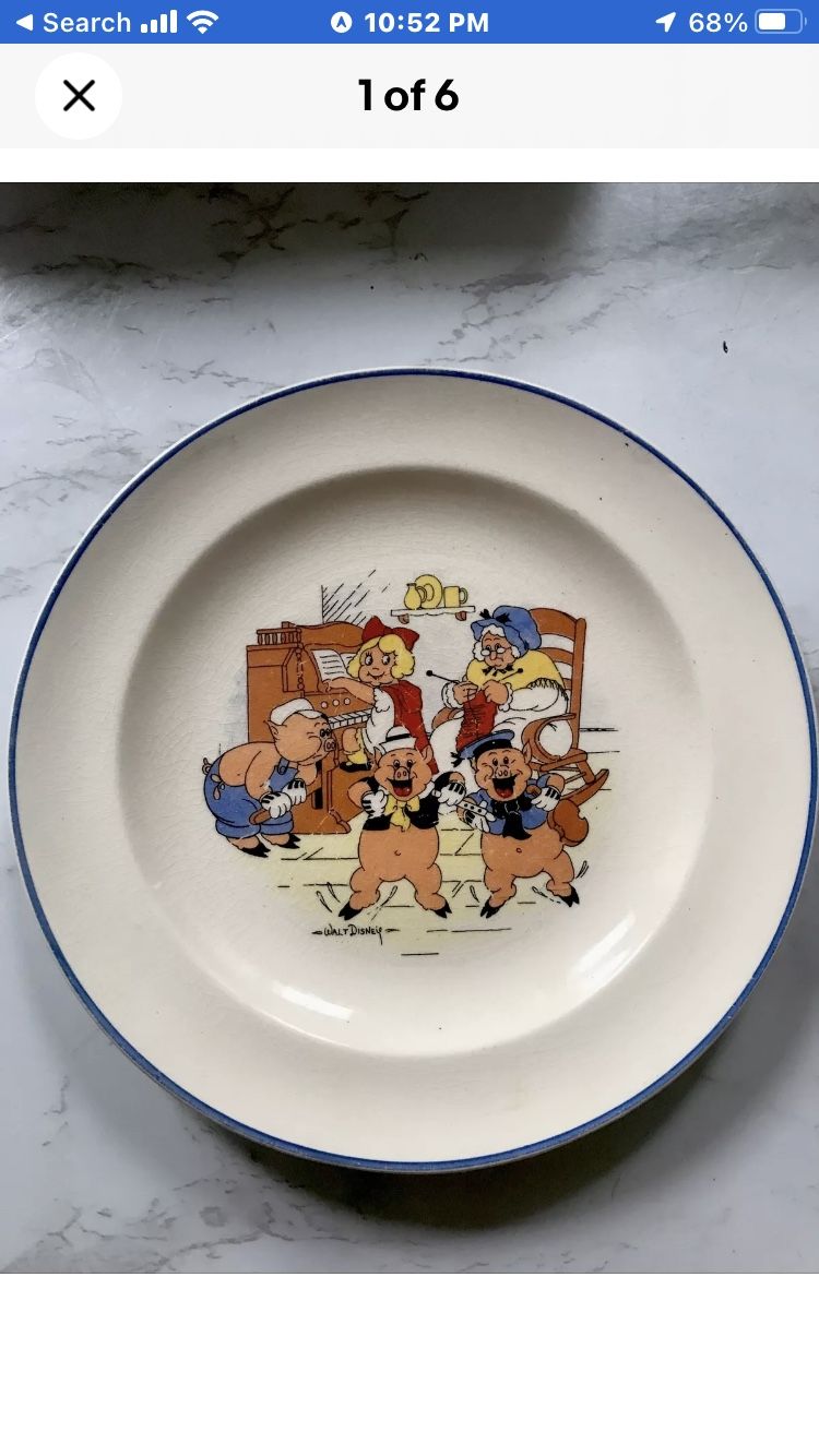 RARE VINTAGE 💎c.1934💎3 LITTLE PIGS & RED RIDING HOOD Patriot China 7" PLATE 🔥