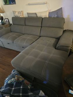 Grey sofa apt couch  with storage