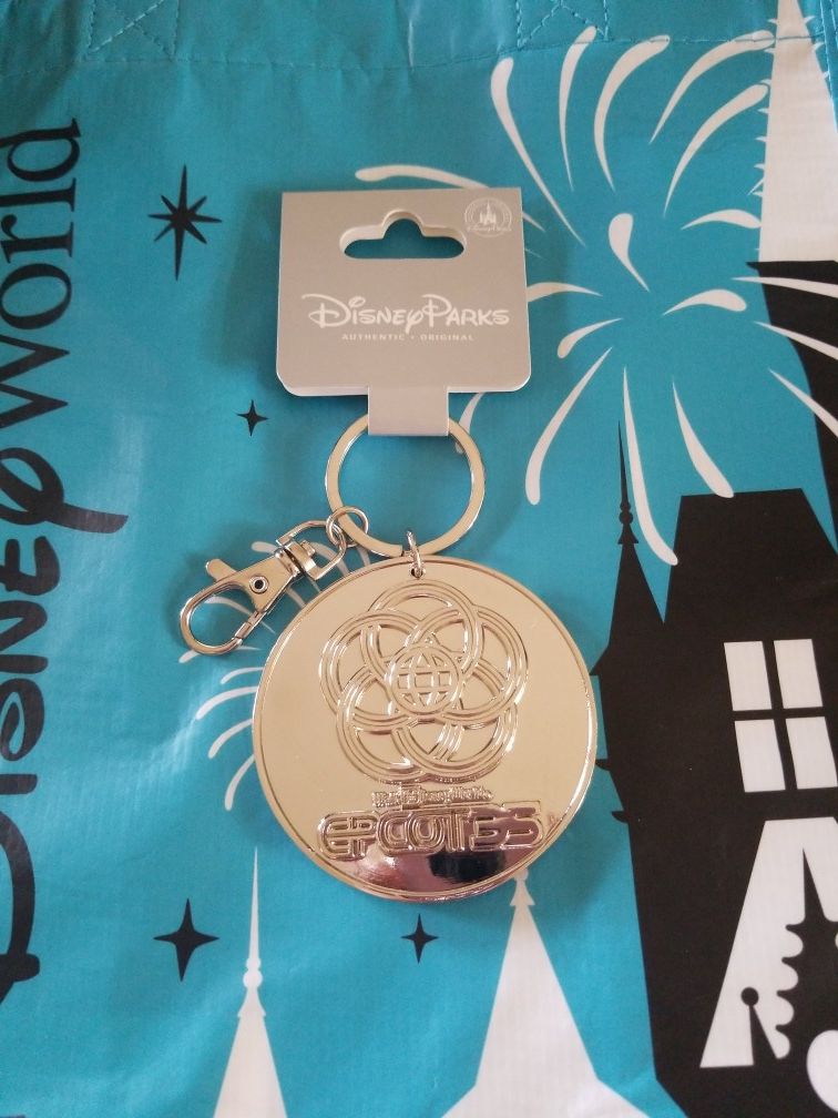 Disney Parks Epcot Center 35th Anniversary Logo Silver Metal Keychain