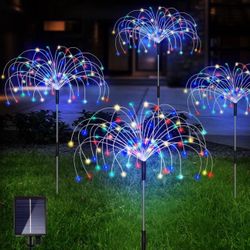 Outdoor Solar Garden Lights, 4 Pk 80 LED Copper Wire Waterproof Garden Fireworks Lamp with Remote, 8 Modes Decorative Sparkles Stake Landscape