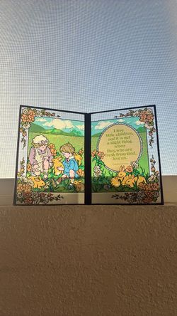 Vintage 70s Yorkraft Seriglass Stained Glass Suncatcher Folding Double Panel Charles Dickens Quote