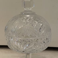 Vintage Cut Crystal Glass Pedestal Candy Dish with Globe Lid- 12 In Tall