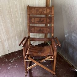 Vintage Rocking Chair With Leather Seat, Unique Custom-Made, Good Shape Folds Up