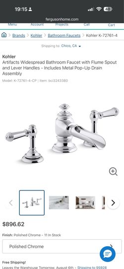 Kohler Artifacts Widespread Bathroom Faucet with Flume Spout and Lever Handles - Includes Metal Pop-Up Drain Assembly