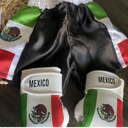 Baby Boxing Gloves And Two Boxing Trunks ( Mexican Trucks & USA Trunks Great For Pictures) 