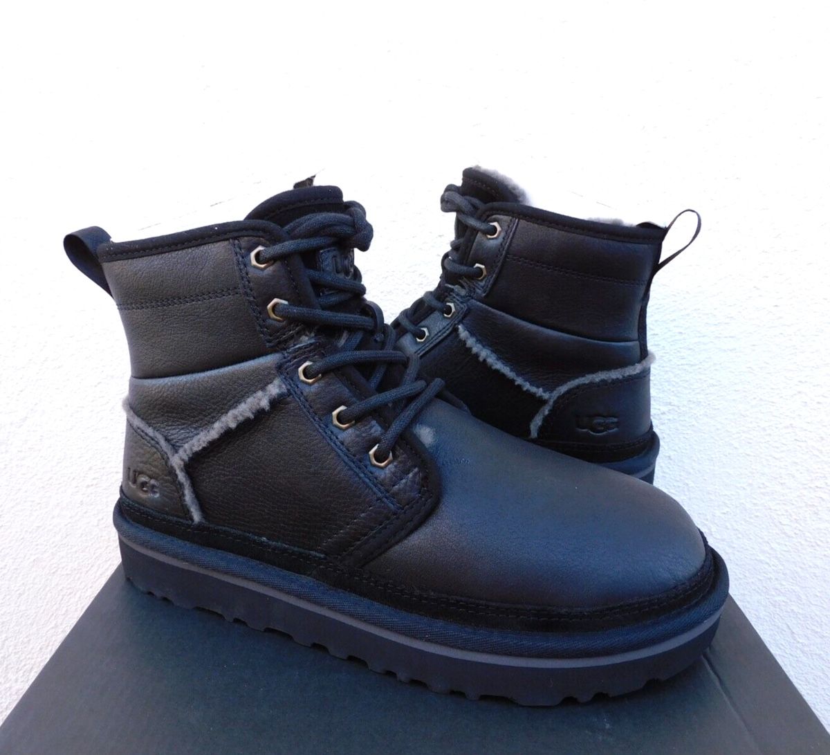 UGG Black Neumel High Heritage Leather/Wool Ankle Boots