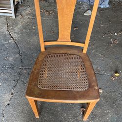Desk Chair, Wood With Wicker Insert