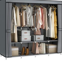 Portable Closet Wardrobe, 67-Inch Clothes Organizer with 4 Hanging Rods and 8 Shelves, Non-Woven Fabric Cover, Large Capacity Storage for Bedroom and 