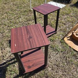 Two Red Wood Furnished End Tables