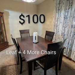 Solid Wood Dining Table With Leaf And 8 Chairs