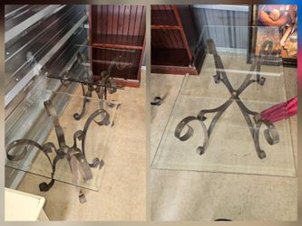 Rustic wrought iron coffee table, end tables, beveled glass top 26x50 24x24