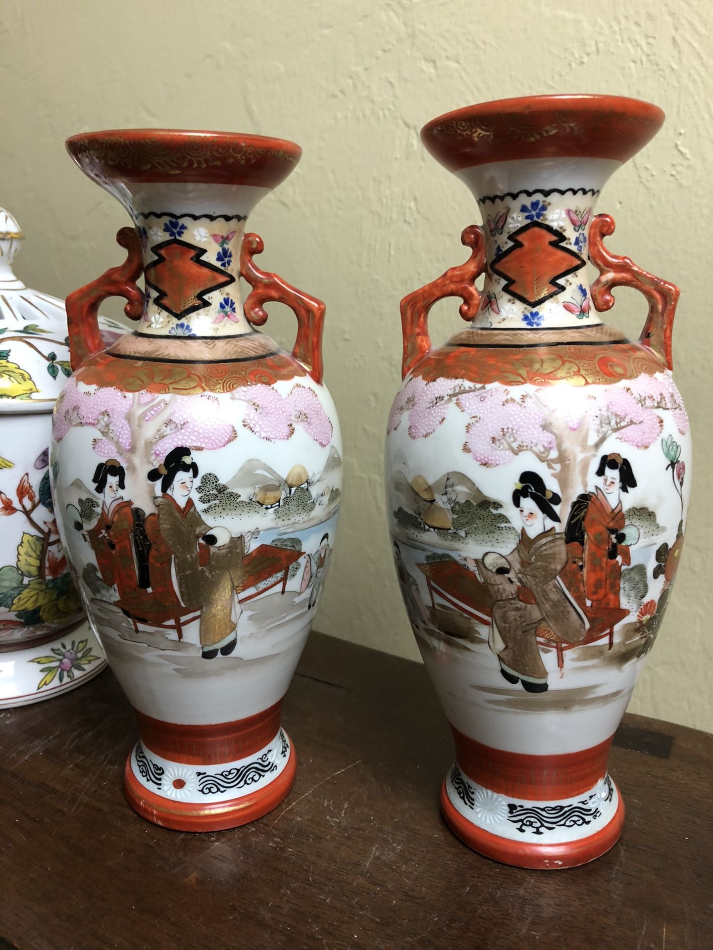 Pair of Vintage Hand Painted Kutani Vases