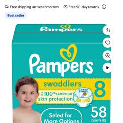 Pampers Swaddlers Baby Diapers Size 8, 58 Count (Select for More Options)