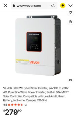 VEVOR 3000W Hybrid Solar Inverter, 24V DC to 230V AC, Pure Sine Wave Power Inverter, Built-in 80A MPPT Solar Controller, Compatible with Lead Acid Lit