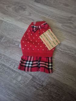 Red Dog Sweater Dress with Plaid Skirt