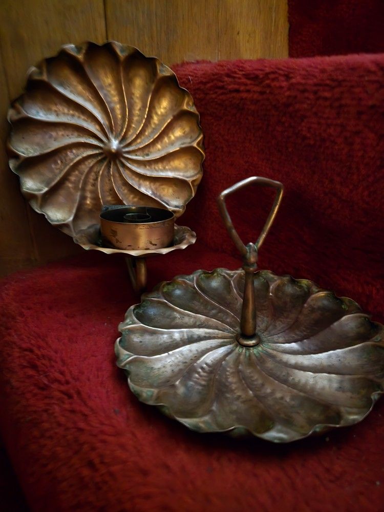 Copper Tray and Candle Holder