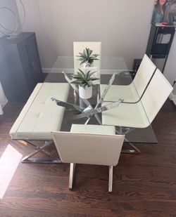 Z GALLERY AXIS DINING GLASS TABLE & LEATHER CHAIRS SET