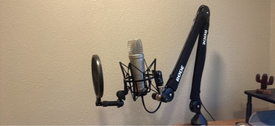 Rode Condenser Microphone with Boom Arm and Pop Filter