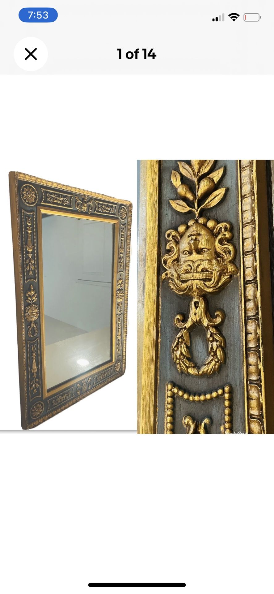 French Style Hand Carved Frame Gilt Wood Beveled Glass Mirror Victorian