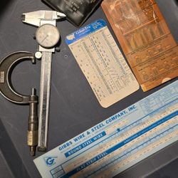 Vintage Machinist Tool Lot – Micrometer, Dial Caliper, General S-389-6 Set