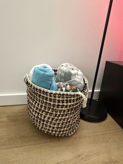 Woven Rope Storage Basket with Handles, Black/Cream