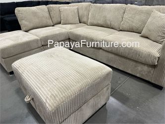 New! Reversible Camel Sectional Sofa, Plush Sectional, Tan Sectional, Corduroy Sectional And Storage Ottoman, Sofa, Couch, Tan Beige Sectional With US