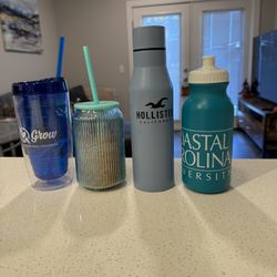 Various travel cups, mugs, stainless steel bottles-10 count