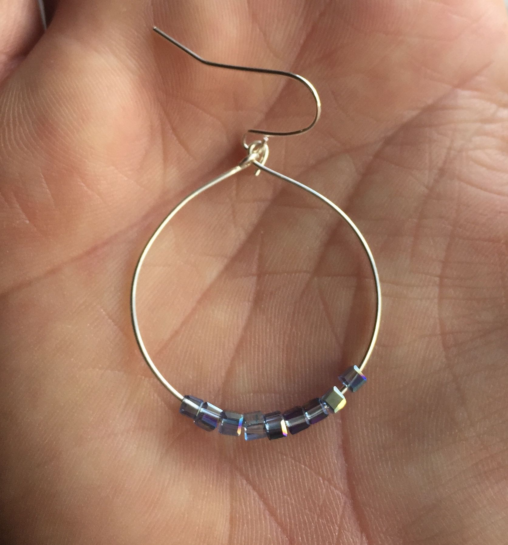 Crystal glass hoop earrings. Handmade!!