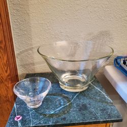 Vintage MCM Glass Serving bowl with small dressing or dip bowl 