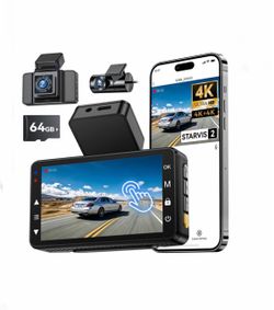 4K Front Rear Dash Cam, 3.6" Touch Screen, WiFi, APP Control, G‑Sensor, Night Vision, Loop Recording, Truck, SUV
