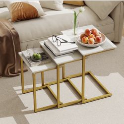 Multifunctional Coffee End Table Set, White - 3 Piece