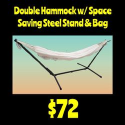 New Double Hammock w/ Space Saving Steel Stand & Bag: Njft