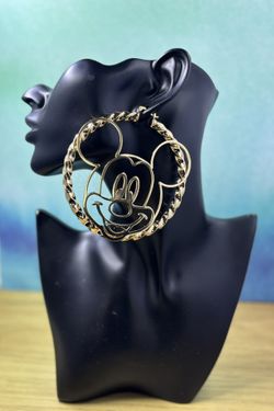 Mickey Mouse Hoop Gold Plated Non Tarnish Earrings Different Sizes New