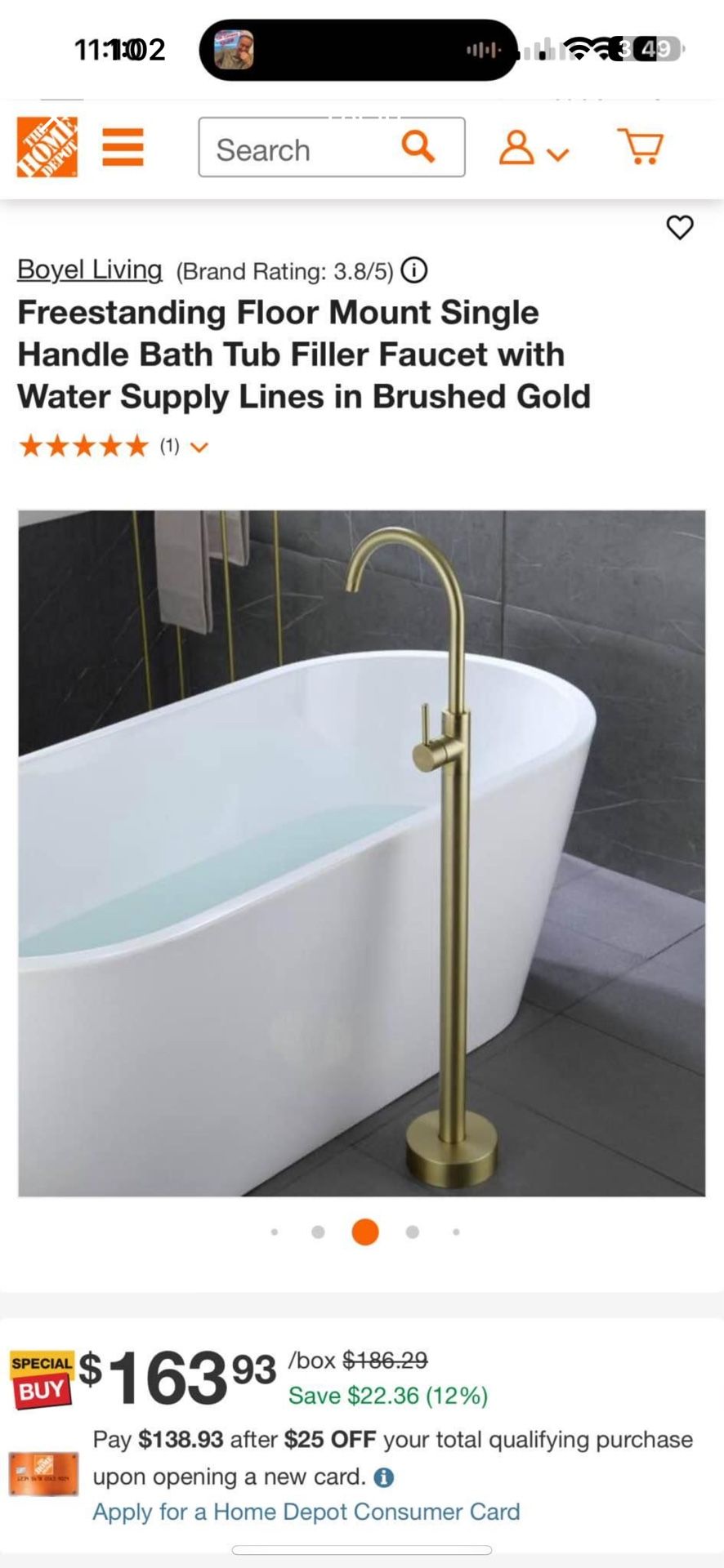New Gold Freestanding Bathtub Filler Faucet