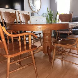 SOLID WOOD DINNING TABLE, 6 CHAIRS 